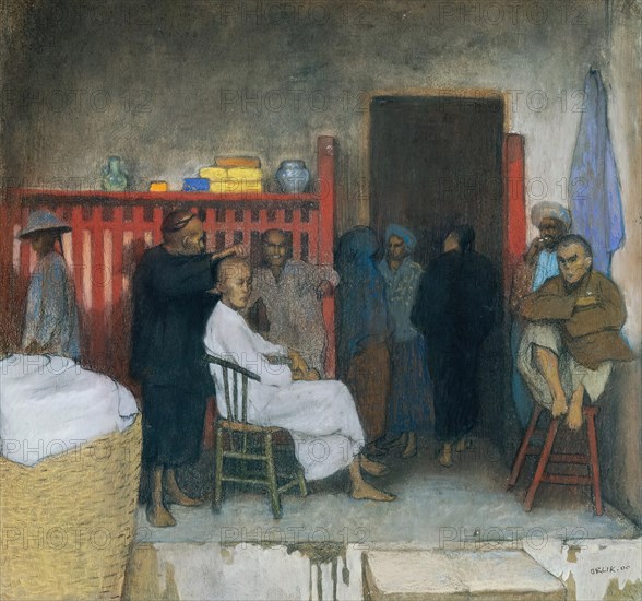 The Barber of Singapore, 1900. Creator: Emil Orlik.