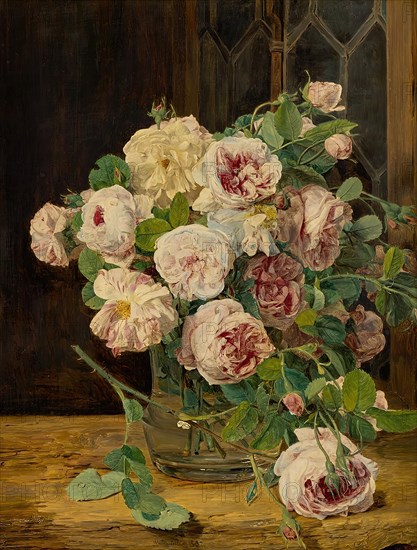 Rose bouquet at the window, 1832. Creator: Ferdinand Georg Waldmuller.