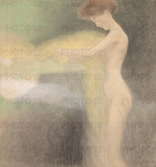 Female nude with outstretched hands to the left, undated. (c1900s) Creator: Franz von Matsch.