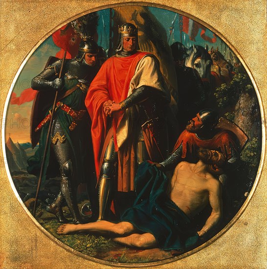 Rudolf I of Habsburg at Ottokar's body near Dürnkrut in 1278, c1868. Creator: Carl von Blaas.