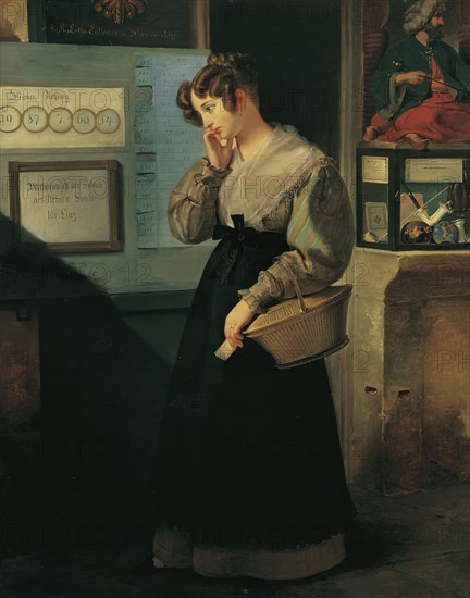 Girl in front of the lottery vault, 1829. Creator: Peter Fendi.