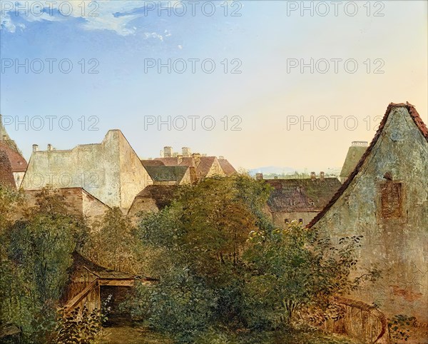 View over Viennese suburban houses (Beatrixgasse), 1839. Creator: Adalbert Stifter.