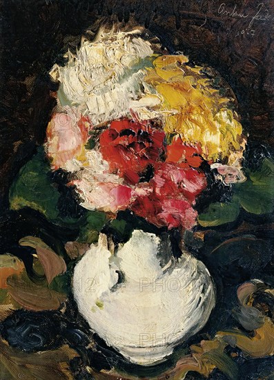 Flower bouquet in white vase, 1917. Creator: Anton Faistauer.