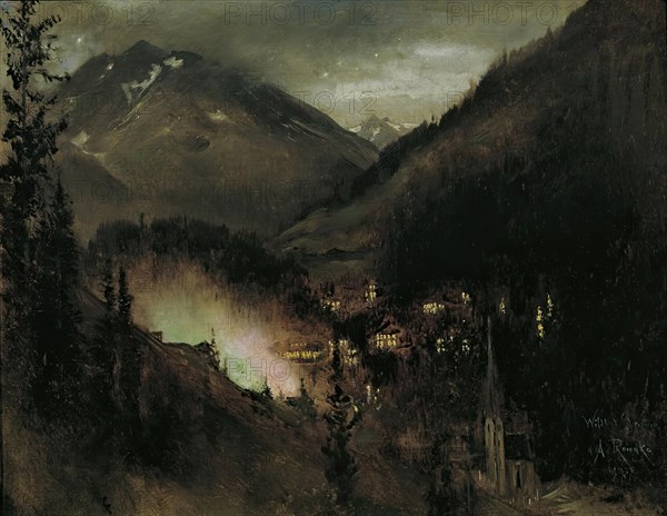 Wildbad Gastein in the evening (with Bengali lighting), 1877. Creator: Anton Romako.