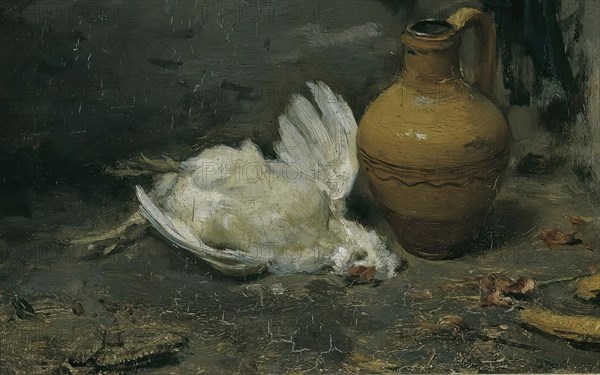 Still life with dead chicken and jug, 1860/1870. Creator: August von Pettenkofen.
