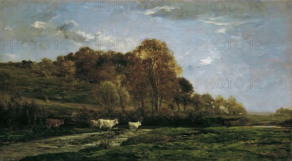 Autumnal meadow landscape, 1867. Creator: Charles Francois Daubigny.