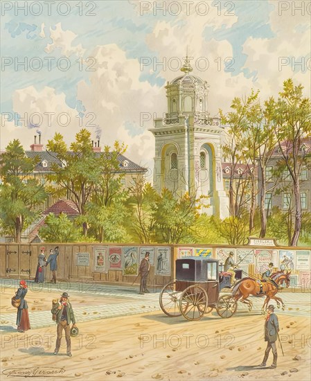 Währinger Straße in Vienna (with the tower of the Ferdinand water pipe), undated. Creator: Franz Gerasch.