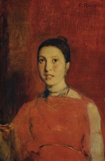 Girl in red dress, 1877. Creator: Franz Rumpler.