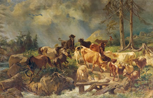 Mountainous landscape with cows, 1897 (?). Creator: Franz Xaver von Pausinger.