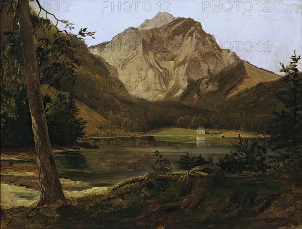 The front Langbathsee with the Höllengebirge, 1828/1830. Creator: Friedrich Gauermann.