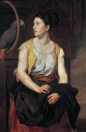 Girl with parrot, 1876. Creator: Hans Canon.