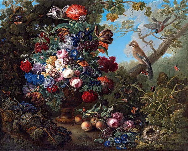 Large floral still life with birds, 1799. Creator: Johann Baptist Drechsler.