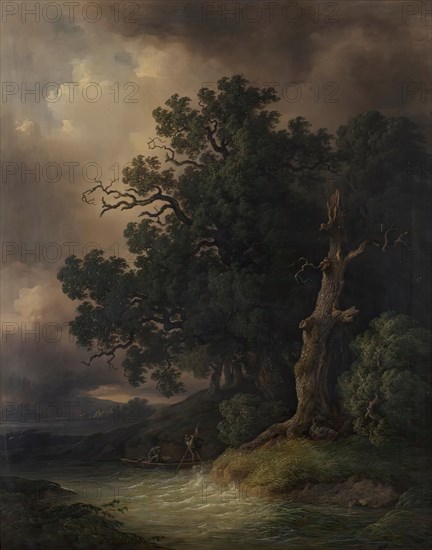 Thunderstorm landscape, 1856. Creator: Josef Kriehuber.