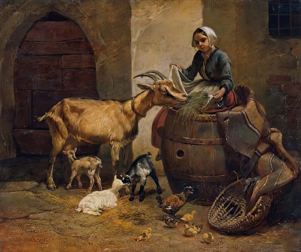 Girl with goat, 1849. Creator: Leopold Brunner the younger.