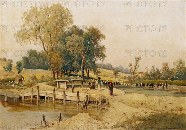 Hungarian landscape with cattle trough, 1884. Creator: Theodor von Hormann.