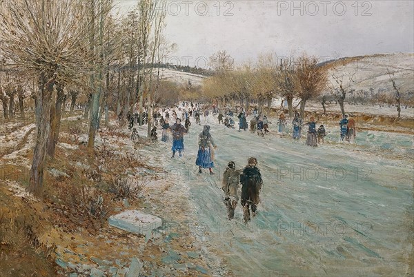 Ice skaters on the Thaya near Lundenburg, 1893. Creator: Theodor von Hormann.