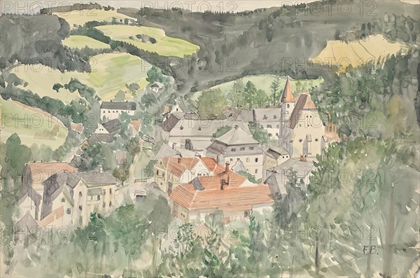 Village landscape, around 1910/1920. Creator: Franz Barwig.