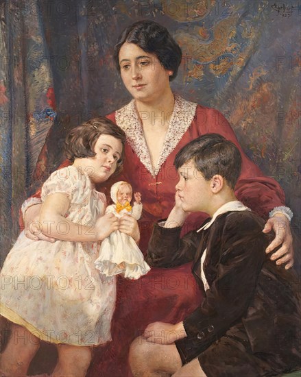 Mrs. Hirsch with her children, 1927. Creator: Josef Engelhart.