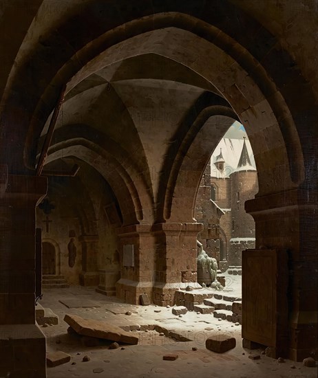 View of a monastery courtyard in winter, 1854. Creator: Carl Hasenpflug.