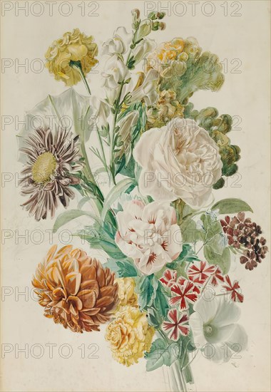 Bouquet with rose and dahlia, around 1840/1850. Creator: Leopold von Stoll.