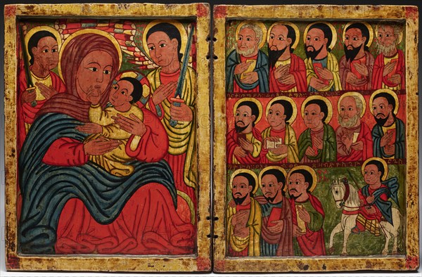 Diptych with Mary and Her Son Flanked by Archangels, Apostles and a Saint, late 15th century. Creator: Unknown.