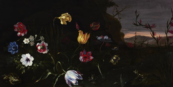 Flowers by a Pond with Frogs, 1670-1679. Creator: Giuseppe Recco.