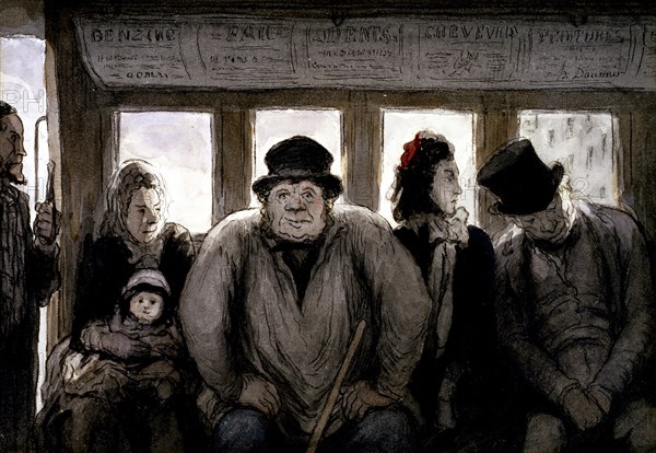 The Omnibus, 1864. Creator: Honore Daumier.