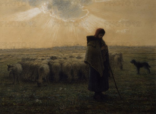 The Shepherdess and Her Flock, 1862-67. Creator: Jean Francois Millet.