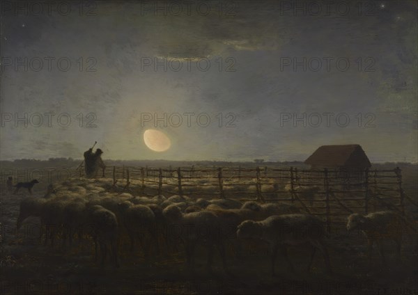 The Sheepfold, Moonlight, 1856-1860. Creator: Jean Francois Millet.