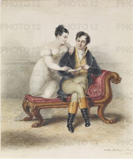 A Couple Seated on a Sofa, 1817. Creator: Joseph Partridge.