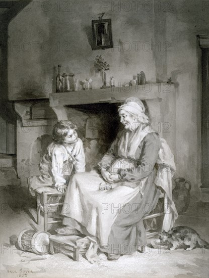 Interior with Old Woman and Boy, 1862. Creator: Paul Constant Soyer.