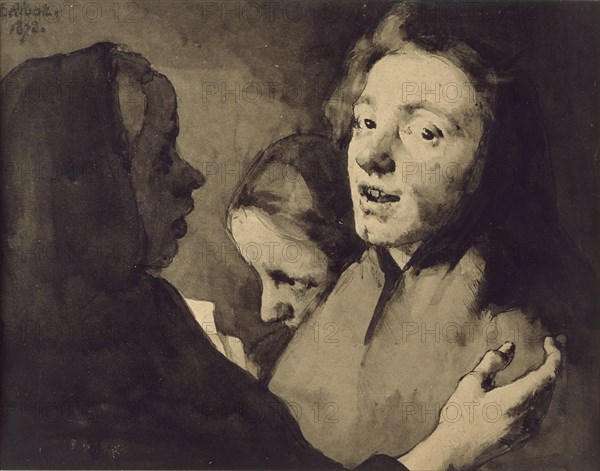 Conversation Piece: Three Heads, 1872. Creator: Theodule Ribot.