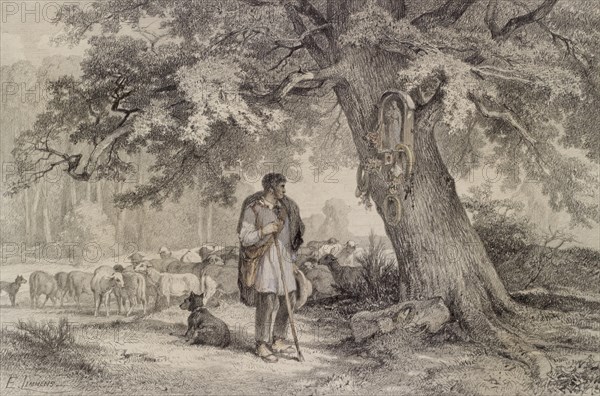 Shepherd with Flock, 1865. Creator: Théophile-Victor-Émile Lemmens.