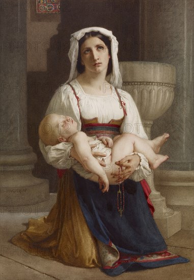 Italian Peasant Kneeling with Child, late 19th century. Creator: William-Adolphe Bouguereau.