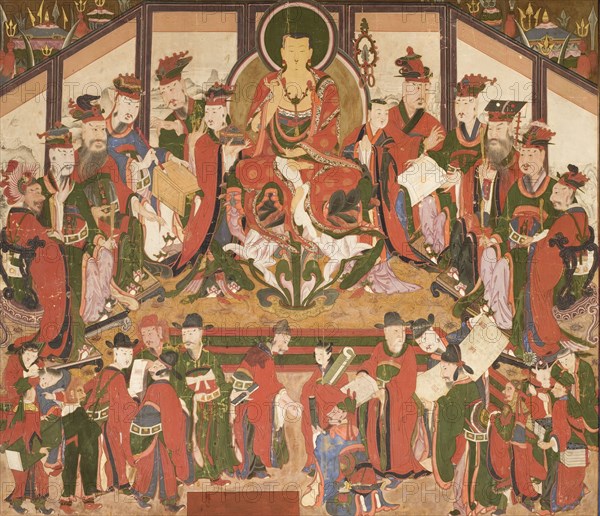 Bodhisattva Jijang (Kshitigarbha) and the Ten Kings of Hell (image 1 of 9), c1841. Creator: Anon.