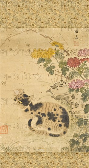 Cat under Chrysanthemums, 18th century. Creator: Anon.