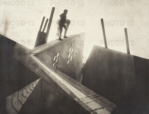 Untitled (Cesare [Conrad Veidt] Carrying Jane [Lil Dagover] across Rooftops), 1919. Creator: Unknown.