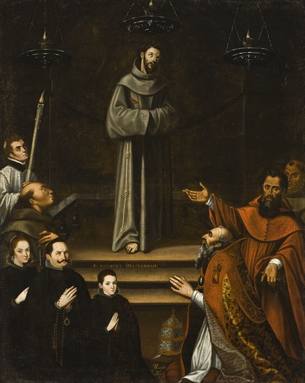 Saint Francis of Assisi Appearing before Pope Nicholas V, with Donors, 1628. Creator: Antonio Montufar.