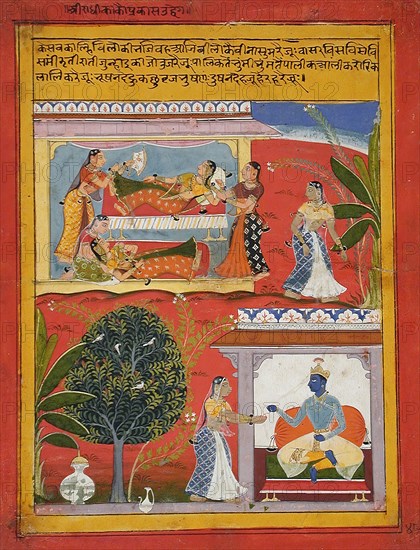 Radhika's Manifest Agitation (Prakasha Udvaiga), Folio from a Rasikapriya..., between 1625 and 1650. Creator: Sahibdin.