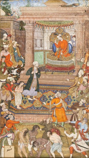 A Court Scene, Folio from a Manuscript of Sadi's Gulistan (Rose Garden), Colophon dated 1596. Creator: Basawan.