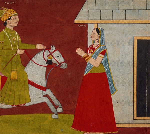 Malati Receives a Visitor, Folio from a Malati-Madhava, 1798. Creator: Bhagvan Das.