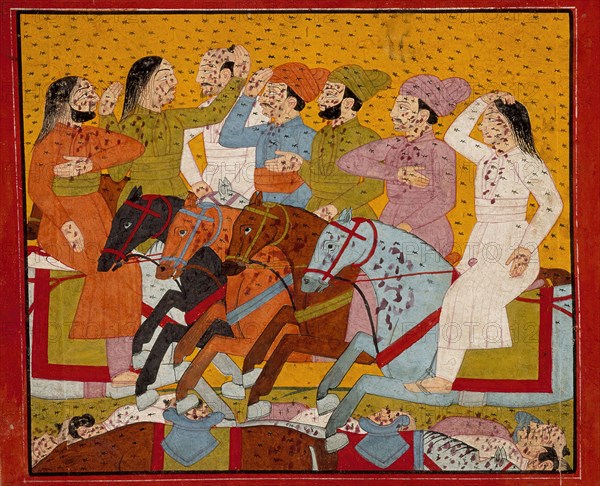 The Attack of Bees, Folio from a Madhumalati-varta series, 1799. Creator: Bhagvan Das.