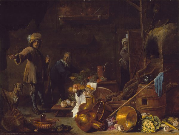 Figures in a kitchen and storage room , 1643. Creators: David Teniers II, Jan Davidsz de Heem.