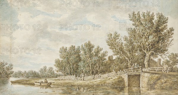 Boat and Bridge Scene, 1836. Creator: John Wilhelm Nahl.