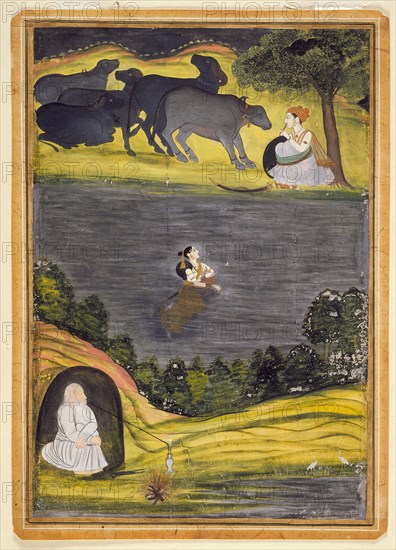 Sohni Swims to Meet Her Lover Mahinwal, c1780. Creator: Faqirullah Khan.