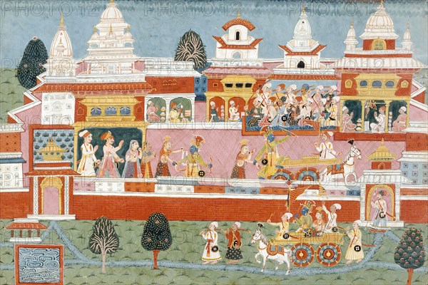 Krishna Abducts Mitravinda, Folio from a Bhagavata Purana..., between 1775 and 1800. Creator: Unknown.