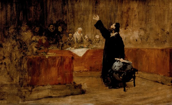 Columbus before the Council of Salamanca, c1876. Creator: William Merritt Chase.