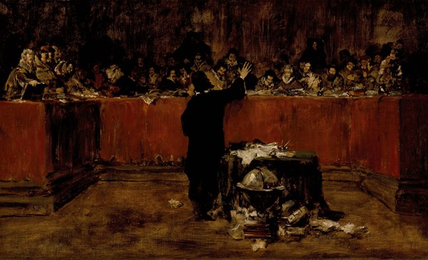 Christopher Columbus before the Spanish Council, c1876. Creator: William Merritt Chase.