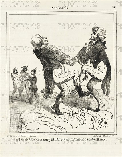 Les ombres de Pitt et de Cobourg fêtant la réedification de le Sainte-alliance, 1864. Creator: Cham.