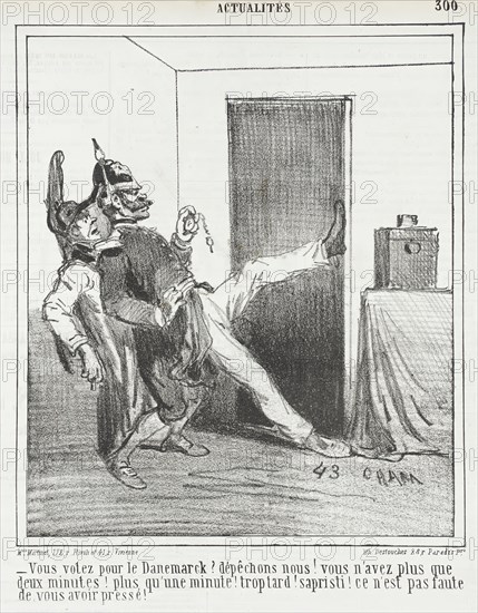 Vous votez pour le Danemarck? Dépechons nous! vous n'avez plus que deux minutes! plus qu'..., 1865. Creator: Cham.